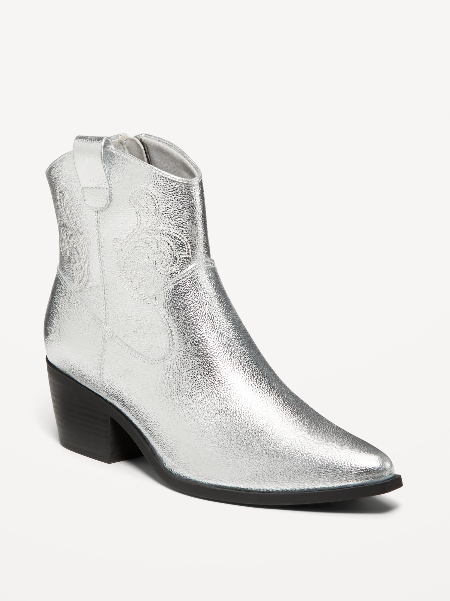 Faux Leather Western Boot - Silver