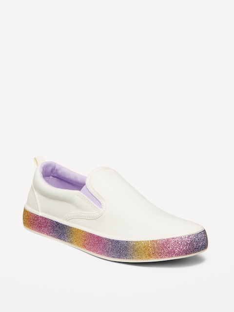 Glitter Canvas Slip-On Sneakers for Girls - Creme