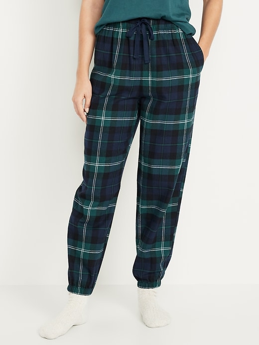 Image number 1 showing, High-Waisted Flannel Pajama Joggers for Women