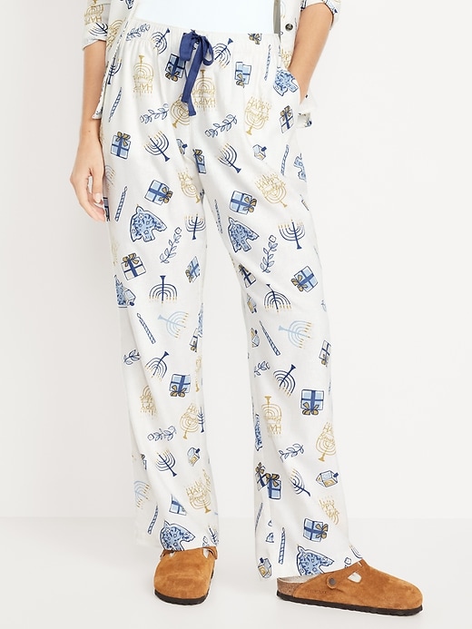 Image number 1 showing, Mid-Rise Printed Flannel Pajama Pants