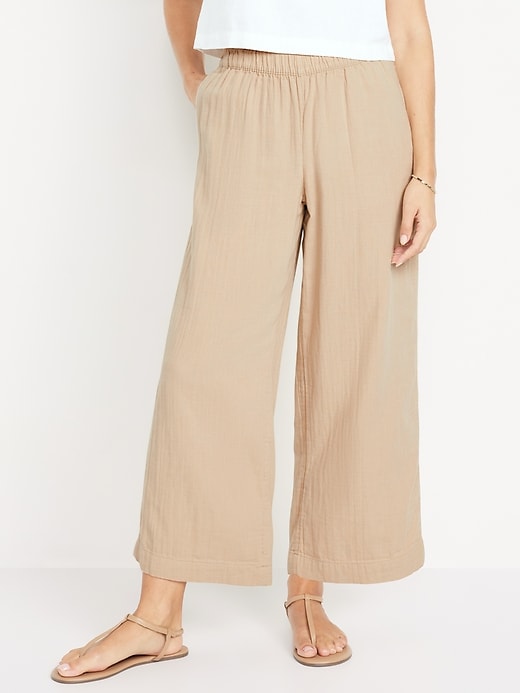 Image number 1 showing, High-Waisted Crinkle Gauze Ankle Pants