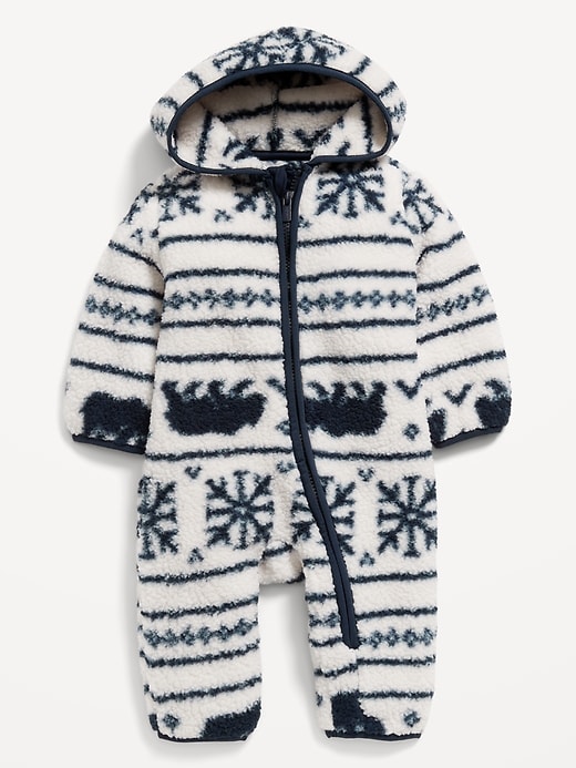 View large product image 1 of 2. Printed Sherpa Hooded One-Piece for Baby