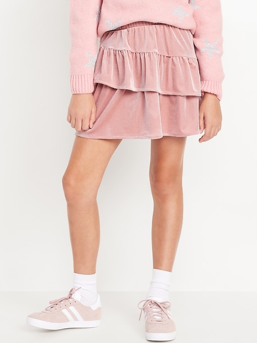 View large product image 1 of 4. Tiered Ruffled Velvet Skirt for Girls