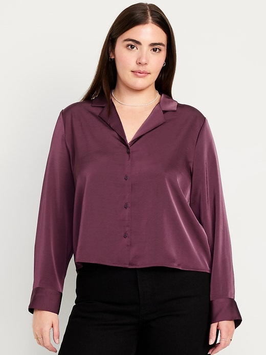 Image number 5 showing, Satin Cropped Button-Down Shirt