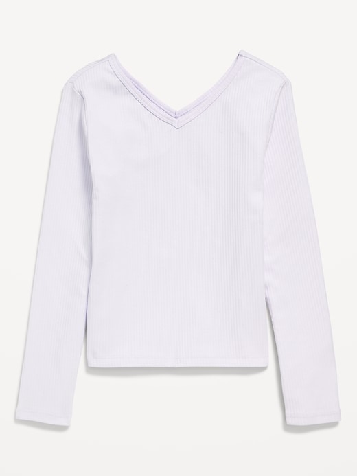 View large product image 2 of 4. Long-Sleeve Ribbed V-Neck Top for Girls