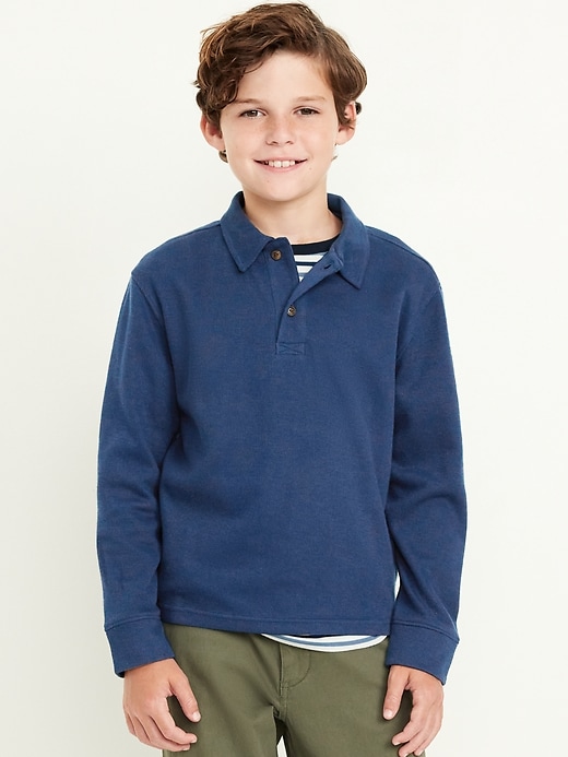 View large product image 1 of 3. Long-Sleeve French Rib Polo Shirt for Boys