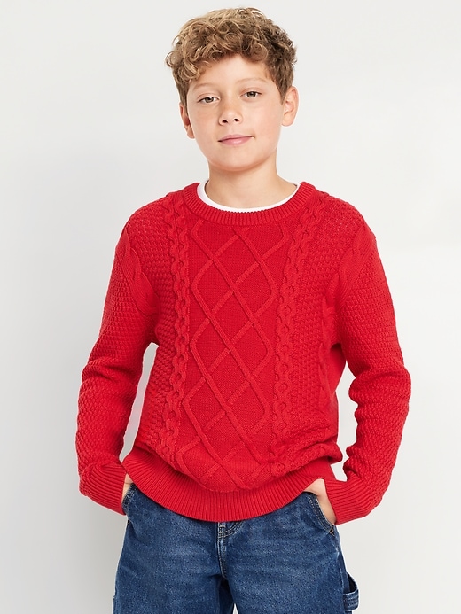 View large product image 1 of 4. Crew-Neck Cable-Knit Sweater for Boys