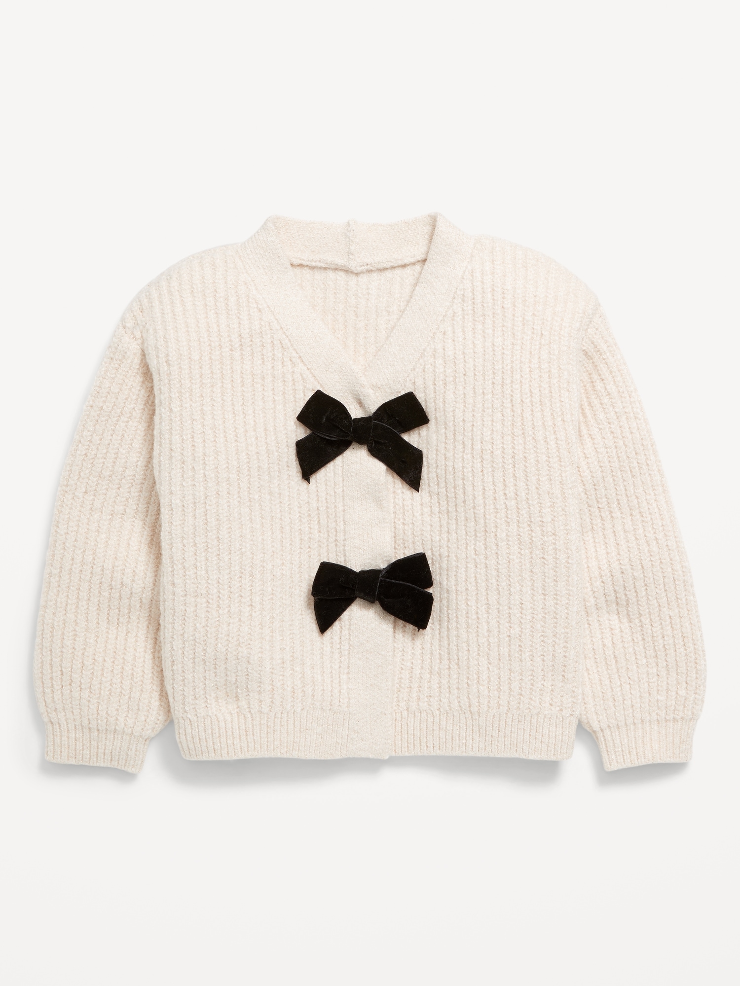 Velvet-Bow Cardigan Sweater for Toddler Girls