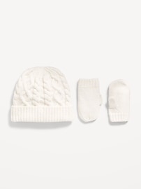Image number 1 showing, Cable-Knit Beanie and Mittens Set for Toddler Boys
