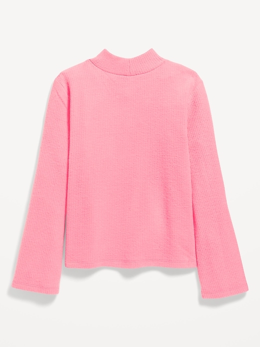 Image number 3 showing, Cozy Mock-Neck Bell-Sleeve Ribbed Top for Girls