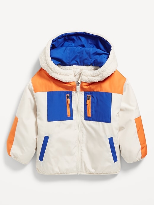 View large product image 2 of 3. Reversible Color Block Sherpa Jacket for Toddler Boys