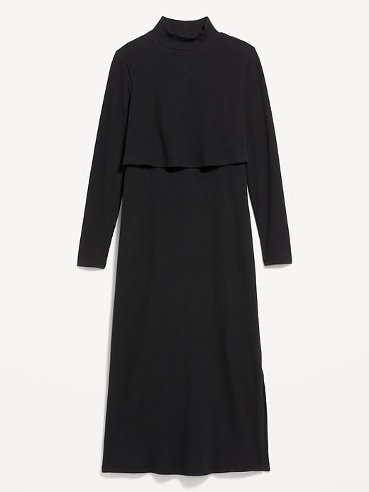 Image number 1 showing, Maternity Mock-Neck Nursing Midi Dress