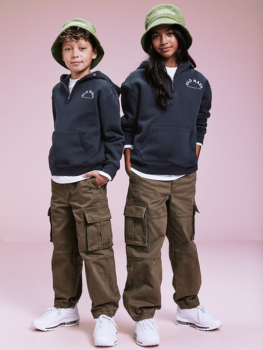 Image number 1 showing, '94 Gender-Neutral Half-Zip Logo-Graphic Hoodie for Kids