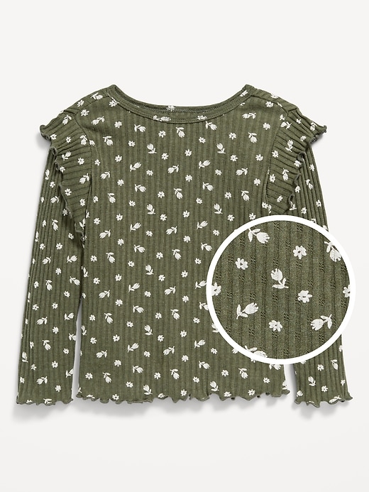 View large product image 1 of 1. Printed Long-Sleeve Ruffle Pointelle Top for Toddler Girls