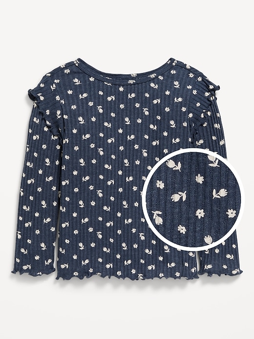 View large product image 1 of 1. Printed Long-Sleeve Ruffle Pointelle Top for Toddler Girls