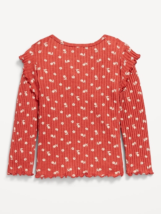 View large product image 2 of 3. Printed Long-Sleeve Ruffle Pointelle Top for Toddler Girls