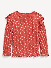 View large product image 3 of 3. Printed Long-Sleeve Ruffle Pointelle Top for Toddler Girls