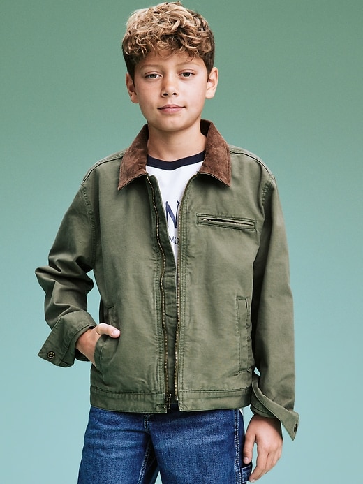 Image number 4 showing, '94 Gender-Neutral Corduroy-Trim Canvas Jacket for Kids