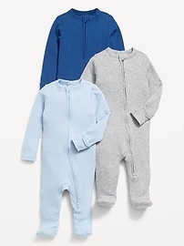 Image number 1 showing, 2-Way-Zip Sleep & Play Footed One-Piece 3-Pack for Baby
