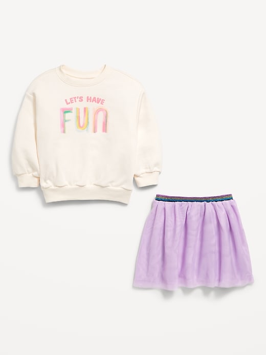 View large product image 2 of 2. Crew-Neck Graphic Sweatshirt and Tulle Skirt Set for Toddler Girls