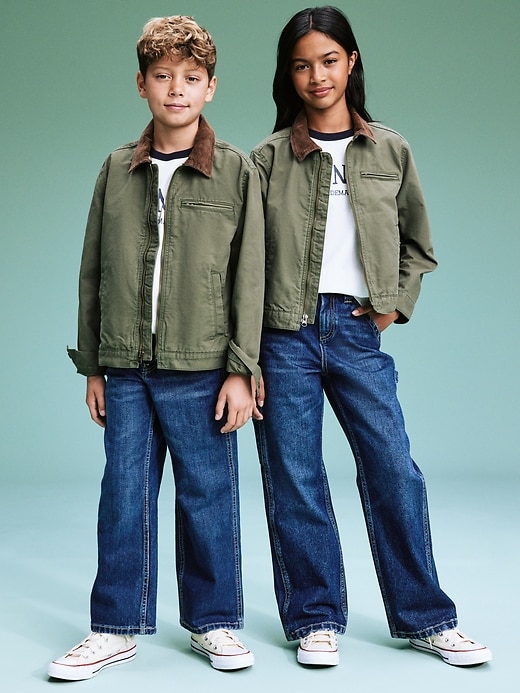 Image number 1 showing, '94 Gender-Neutral Corduroy-Trim Canvas Jacket for Kids