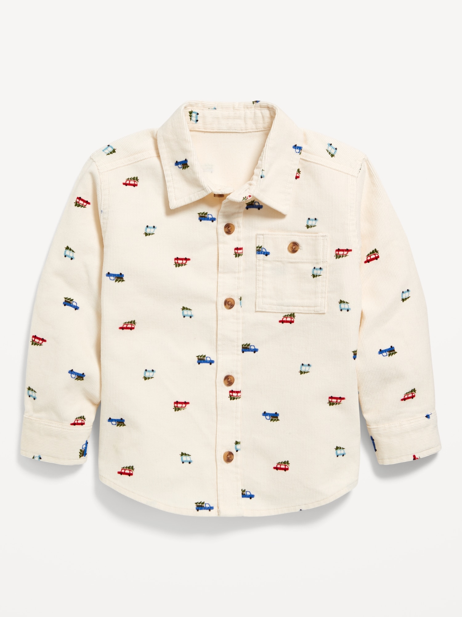 Printed Long-Sleeve Pocket Corduroy Shirt for Toddler Boys