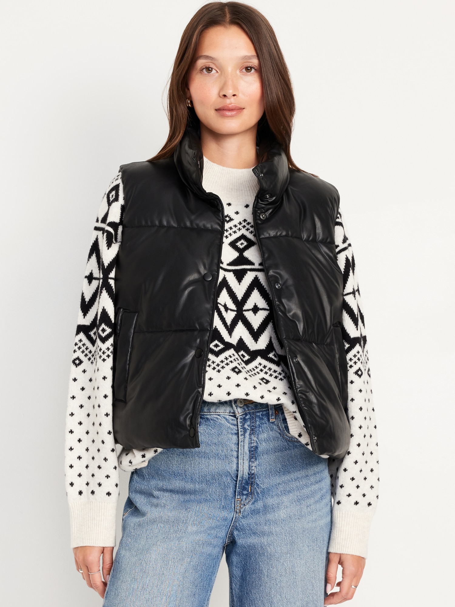 Faux-Leather Puffer Vest