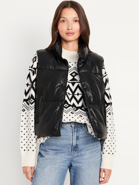 Faux-Leather Puffer Vest - Black Jack