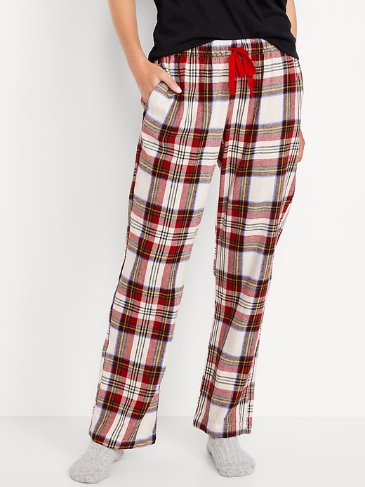 Image number 1 showing, Mid-Rise Flannel Pajama Pants for Women