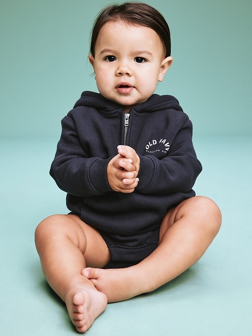 View large product image 1 of 3. '94 Hooded Logo-Graphic Half-Zip One-Piece Romper for Baby