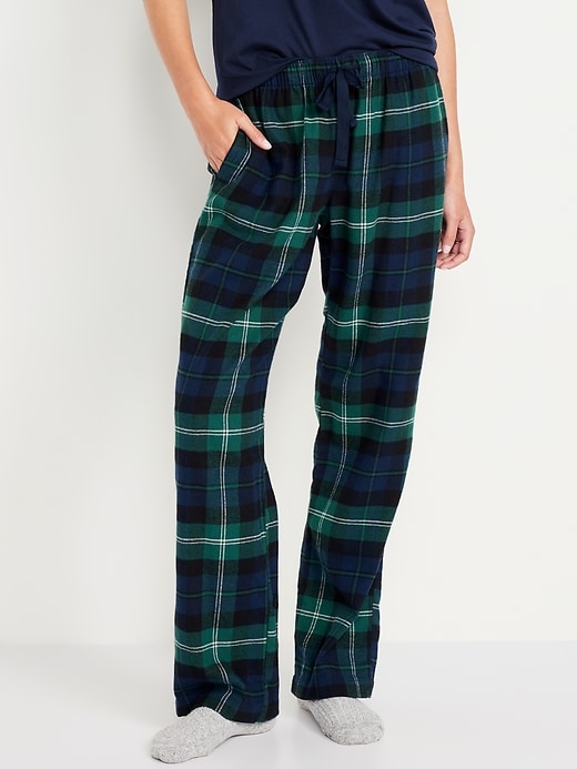 Image number 1 showing, Mid-Rise Flannel Pajama Pants for Women