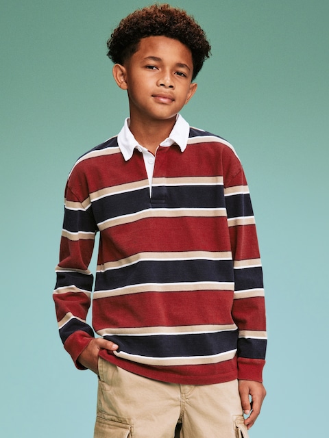 '94 Long-Sleeve Rugby Stripe Polo Shirt for Boys - Red Stripes