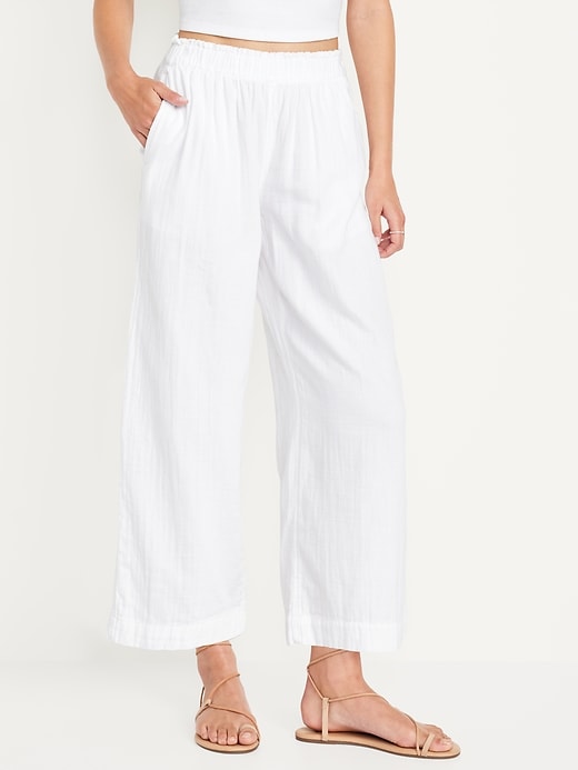 Image number 1 showing, High-Waisted Crinkle Gauze Ankle Pants