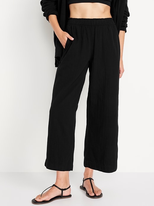 Image number 1 showing, High-Waisted Crinkle Gauze Ankle Pants