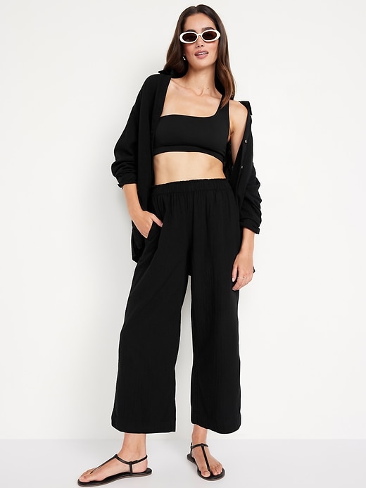 Image number 3 showing, High-Waisted Crinkle Gauze Ankle Pants