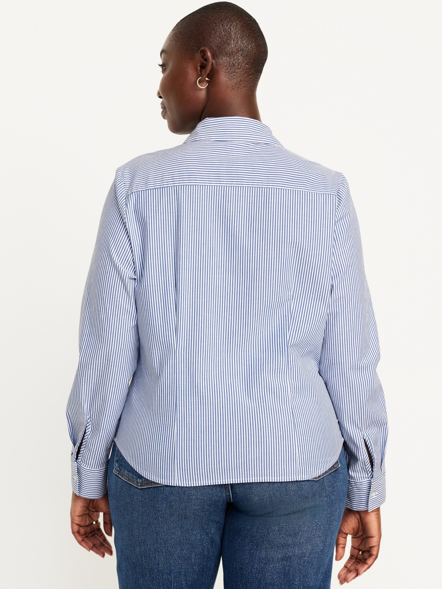 Женская рубашка Old Navy Slim Button-Down, цвет: Синий полосатый — фото 6