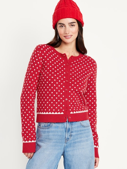 Image number 1 showing, SoSoft Holiday Print Crop Cardigan Sweater