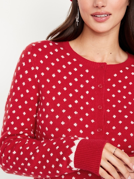 Image number 5 showing, SoSoft Holiday Print Crop Cardigan Sweater