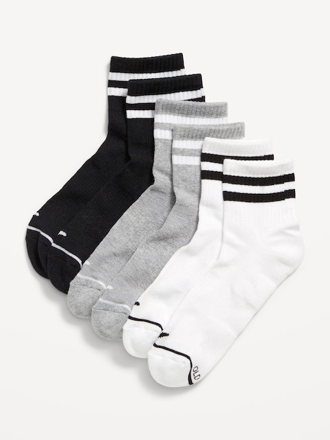 Athletic Quarter Crew Sock 3-Pack for Women - Black/White Stripe
