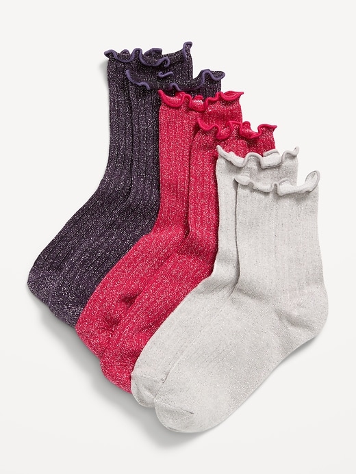 View large product image 1 of 1. Ruffle-Cuff Quarter-Crew Socks 3-Pack for Girls