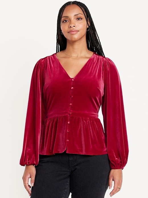 Image number 5 showing, Waist-Defined Velvet Peplum Top