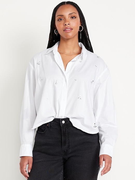 Image number 5 showing, Embellished Cropped Button-Down Shirt