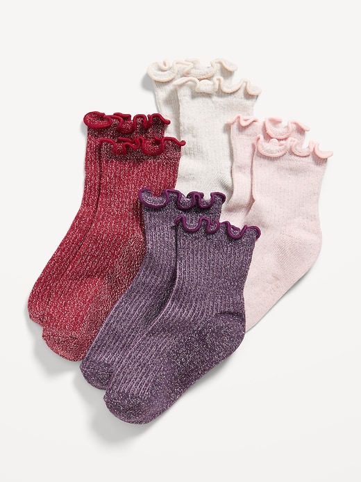 View large product image 1 of 1. Ruffle-Cuff Quarter-Crew Socks 4-Pack for Girls