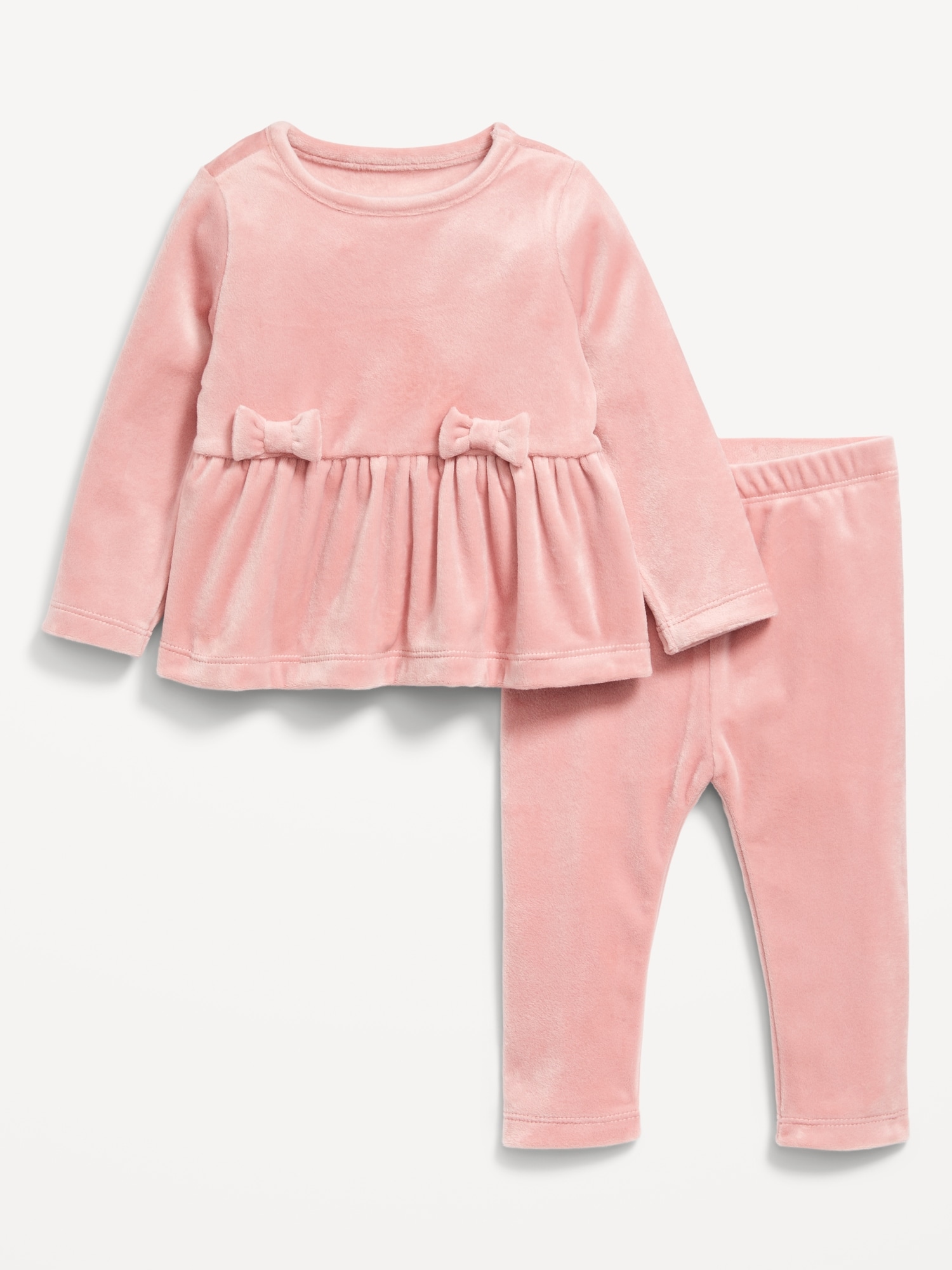 Cozy Velour Peplum Top and Leggings Set for Baby