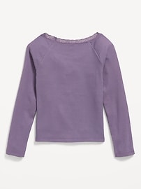 View large product image 3 of 4. Long-Sleeve Ribbed Lace-Trim Top for Girls