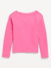 View large product image 3 of 4. Long-Sleeve Ribbed Lace-Trim Top for Girls