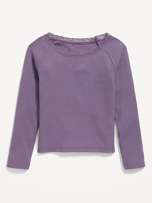 View large product image 2 of 4. Long-Sleeve Ribbed Lace-Trim Top for Girls