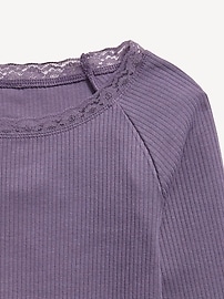 View large product image 4 of 4. Long-Sleeve Ribbed Lace-Trim Top for Girls