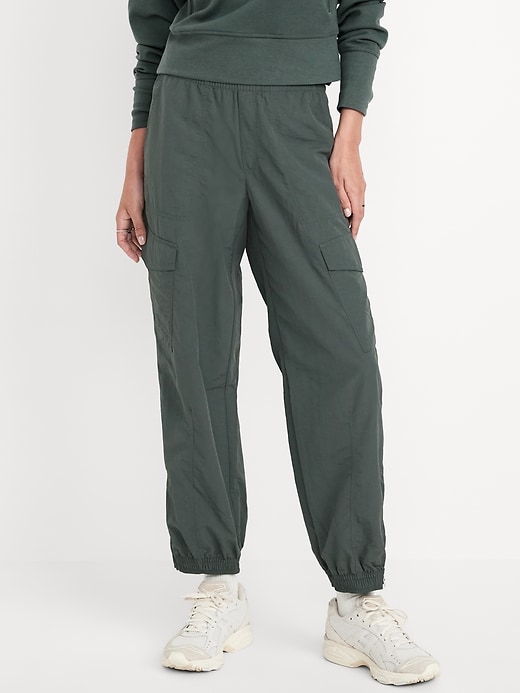 Image number 1 showing, High-Waisted Ankle-Zip Cargo Joggers