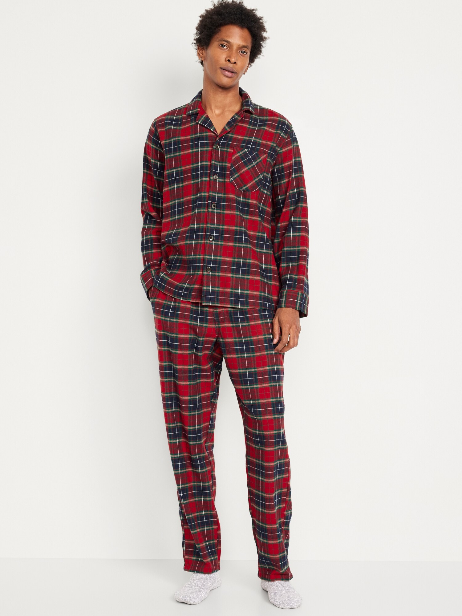 thumbnail image 2 of Global Men Flannel Pajama Set Dark Blue Color GLOBAL Men's 100 2 of 13